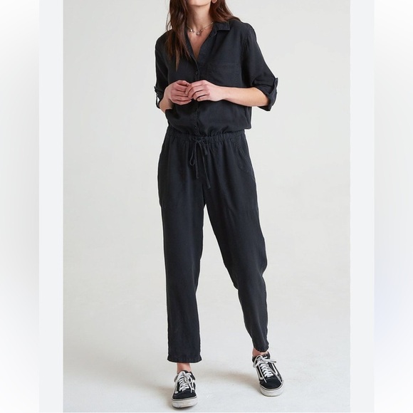 Bella Dahl Utility Jumpsuit Vintage Maroon button down elastic / ties waist Sz M - Picture 9 of 12